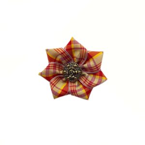 Hair Clip Yellow/Red Check - Rose Button - S