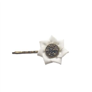 Hair Clip White - Rose Button - S