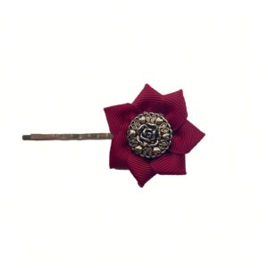 Hair Clip Wine Red - Rose Button - S